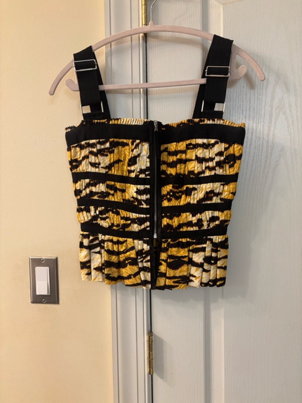 D&G  Dolce and Gabbana Yellow Black White Patterned Bustier Top
